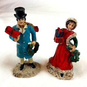 4” Tall Christmas figurines man and woman festive couple